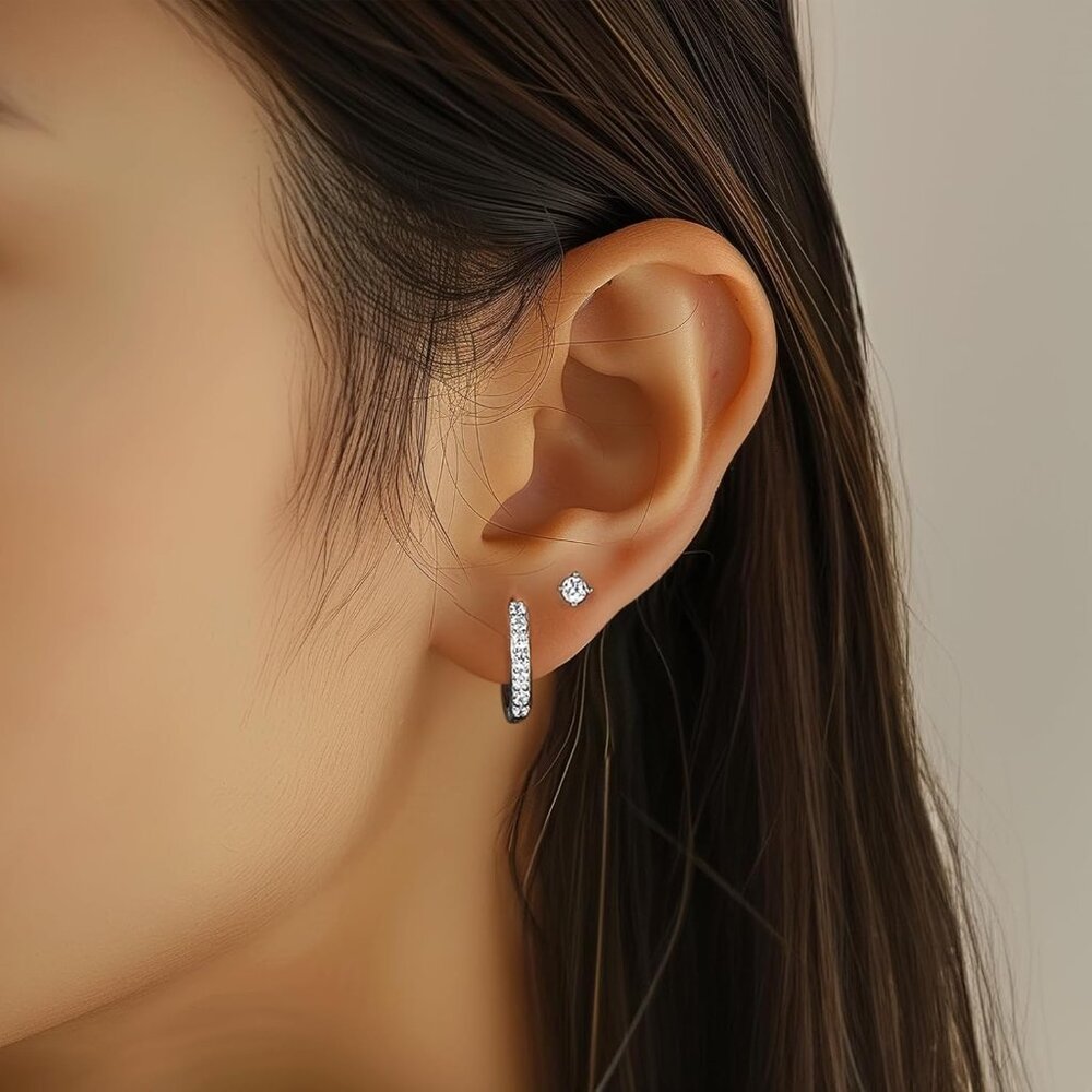 Sterling silver Earrings Set for Women, 14K gold plated Earrings Girls, 3 Pairs - Picture 4 of 7